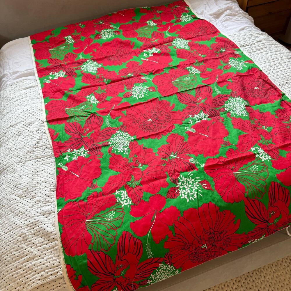 Ondine by Zuzek Key West Hand Print Fabric 2+ Yards Red Green Floral Christmas